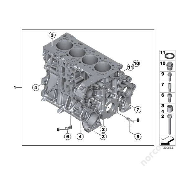 Mini R55N Cooper D 1.6, Engine block - Dowel