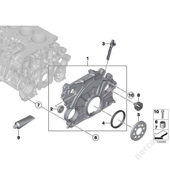 Mini R55N Cooper D 1.6, Timing case - Dowel