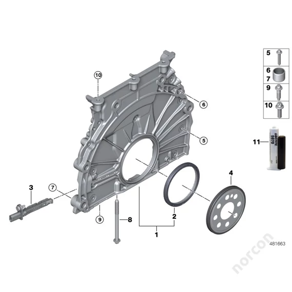 BMW F39 X2 18i B38C, Timing case cover - Dowel