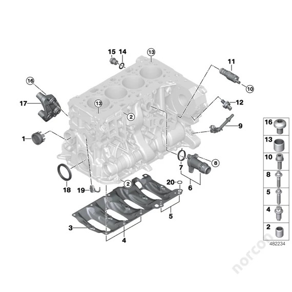 BMW F39 X2 18d B47, Engine block mounting parts - Dowel