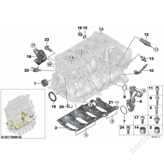 Mini F54 Cooper D B47B, Engine block mounting parts - Dowel