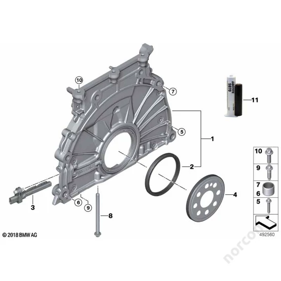 BMW G01 X3 20i B48C, Timing case cover - Dowel