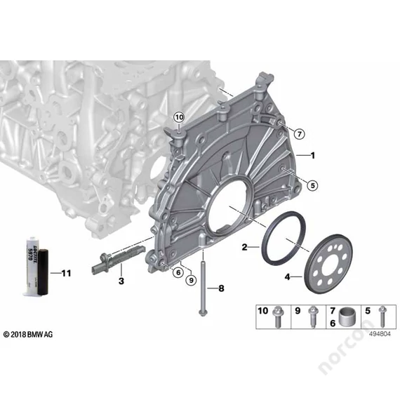 BMW G01 X3 M40iX B58D, Timing case cover - Dowel