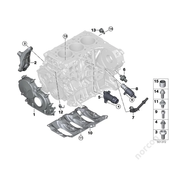 BMW F45 214d, Engine block mounting parts - Dowel