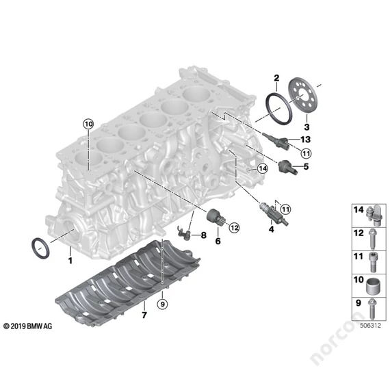 BMW G01 X3 M40iX B58D, Engine block mounting parts - Dowel